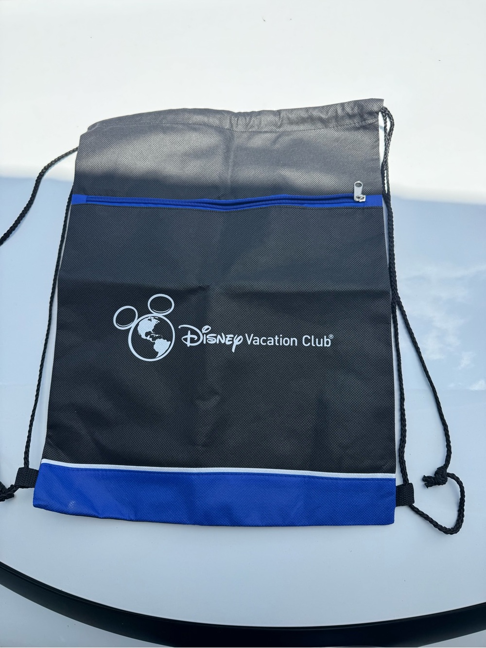 Disney Vacation Club Black & Blue Drawstring Backpack With Zipper in front - New
